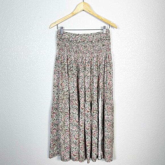 Natural Life Womens Angelina Floral Print Smocked Waist Front Slit Midi Skirt M - Picture 1 of 8
